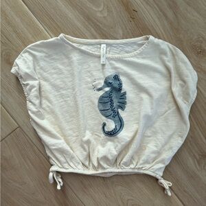 Rylee + Cru Cream and Blue Seahorse Tee Short Sleeve